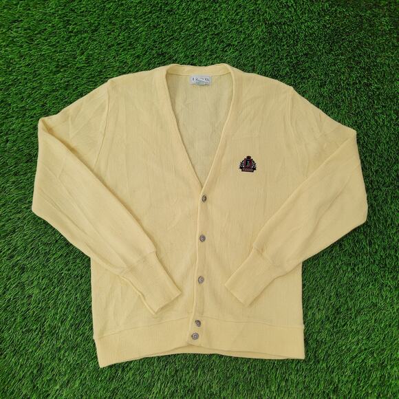 Vintage Y2K IZOD Cardigan Medium 21x26 Yellow Baggy Crest - Picture 1 of 14